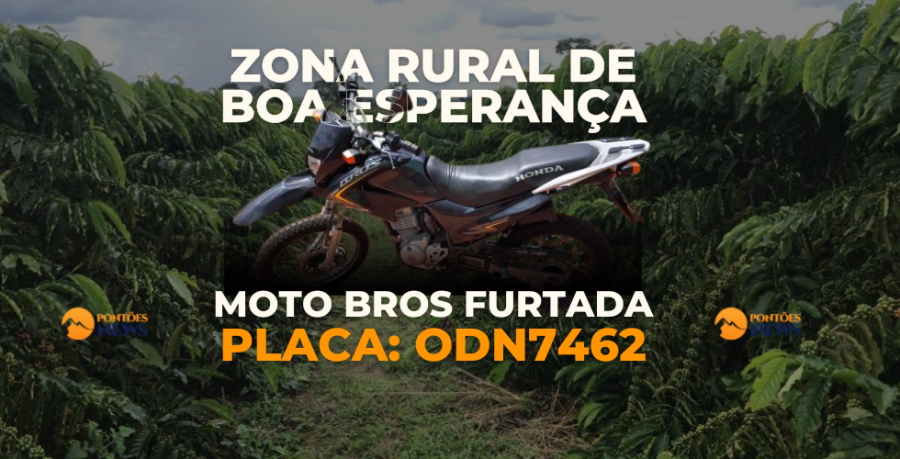 Trabalhador tem moto furtada enquanto trabalhava em zona rural de Boa Esperança